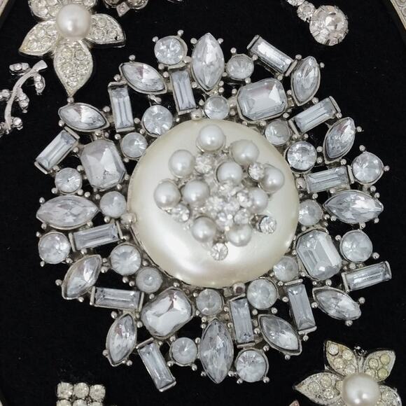 PRICE DROP! Hand Crafted Framed Floral Art - Vintage Mid-Century Rhinestone - Picture 12 of 14